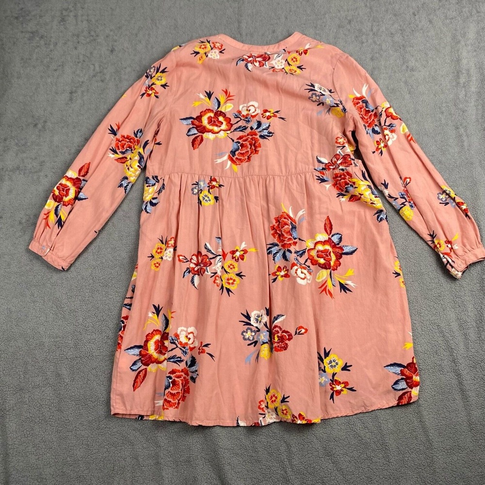 Old Navy Women's  Blush Pink Floral Blous‎ Large Long Sleeve Bow Neck Pleat - Picture 2 of 15